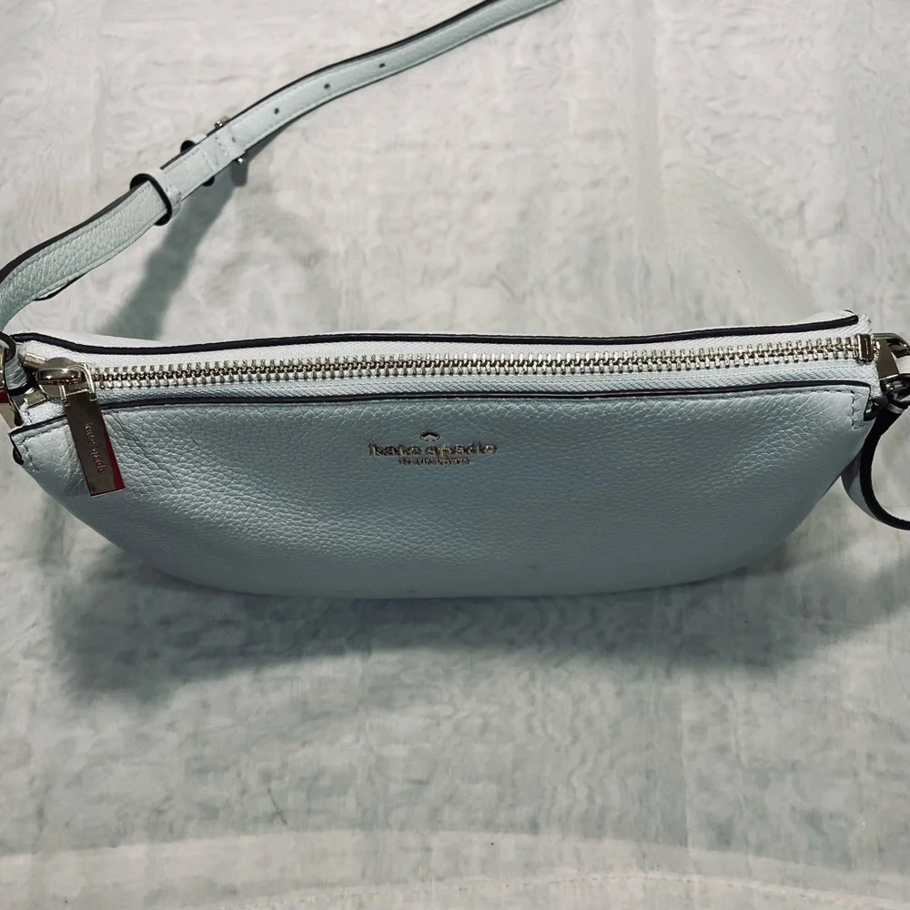 Kate Spade Leila Leather Triple Gusset Light Blue Crossbody Bag, EUC